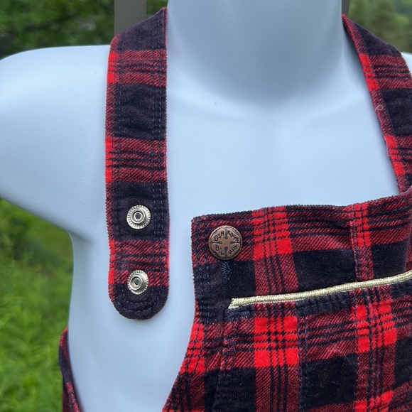NWT Oshkosh Red & Black Plaid Velvet Overall Vestbak Jumper Dress Size 24M - Picture 8 of 11